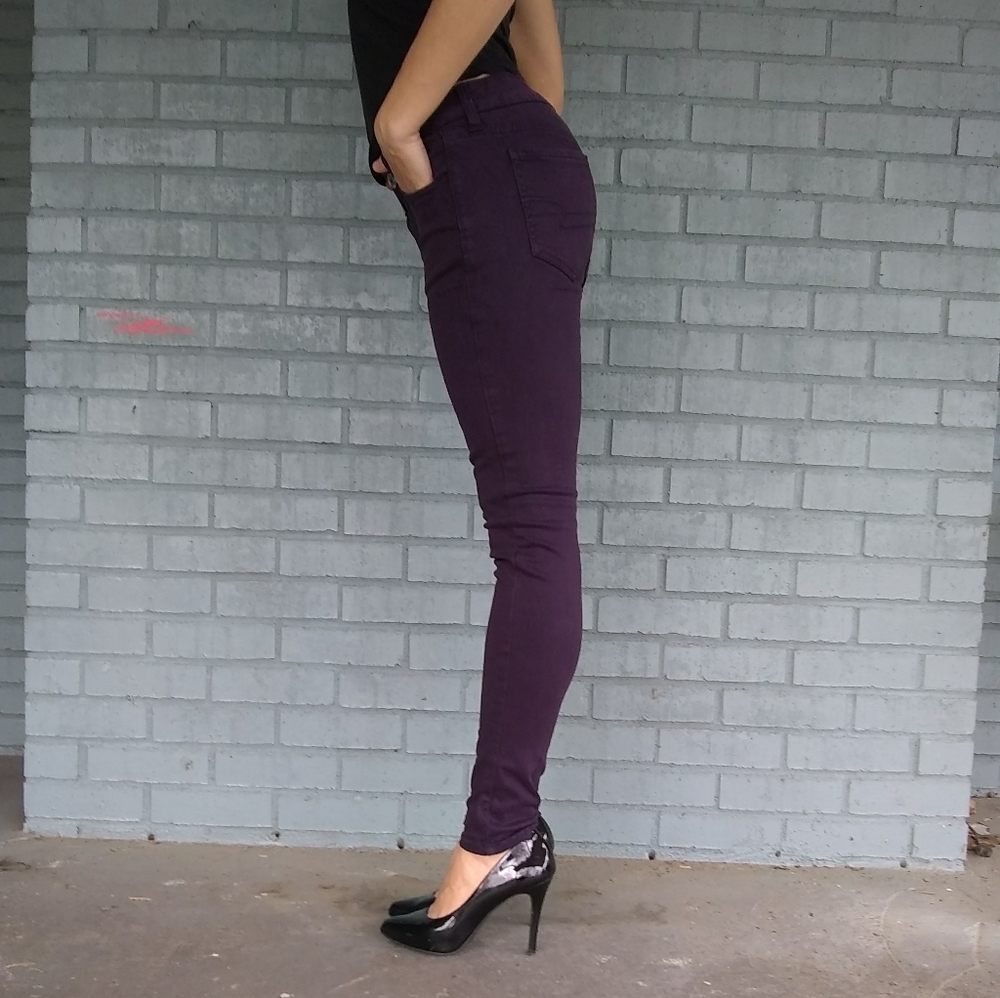 AE Super Stretch dark plum AEO sateen jeggings